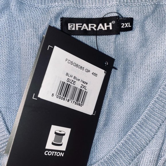 Farah Cable Knit V Neck Pullover Sweater Light Blue 2XL Mens Cotton Casual Dress - Picture 4 of 5